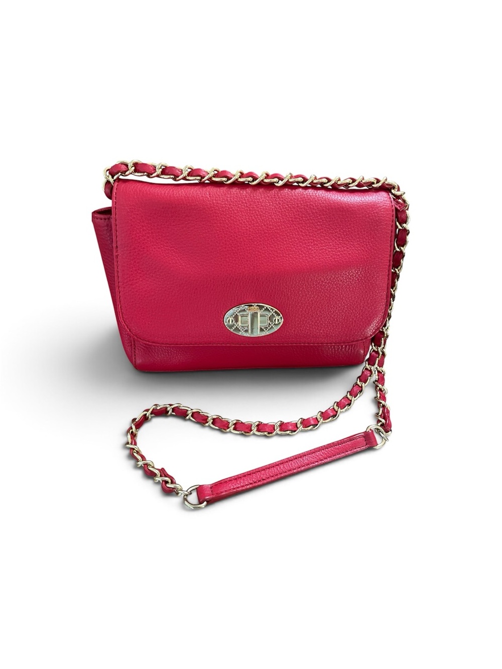 Talbots Raspberry Pink Pebbled Leather Chain Crossbody Shoulder Bag